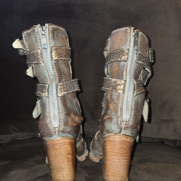 Freebird by Steven Distressed Teal Strappy Buckle Heels - Picture 3 of 5